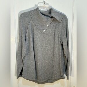 Karen Scott L Women's Pullover Grey Sweater Long Sleeve 100% Cotton Dec Button
